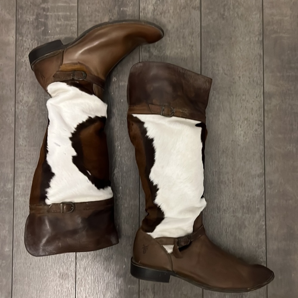 Rare Frye Calf Hair Tall Riding Style Boots, size 7.5